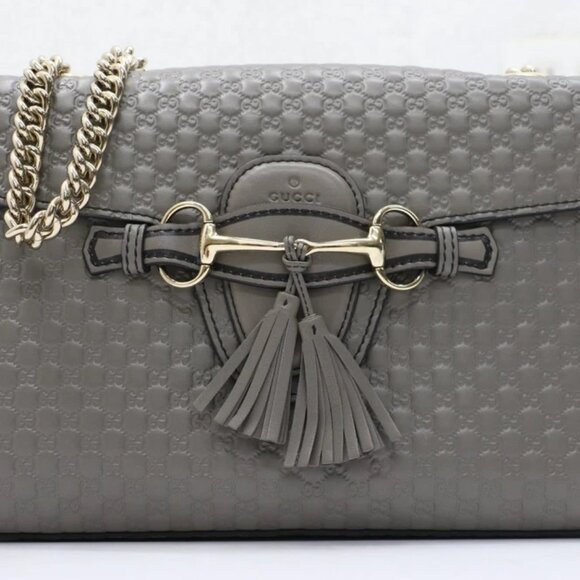 GUCCI Medium Microguccissima Emily Calf Leather Shoulder Bag -Gray - Picture 1 of 16